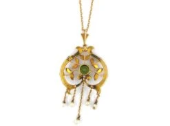 Peridot & Pearl 15ct Gold Pendant On Chain 9 Peridot & Pearl 15ct Gold Pendant On Chain -Antique Jewellery Company 66d1366802541 289