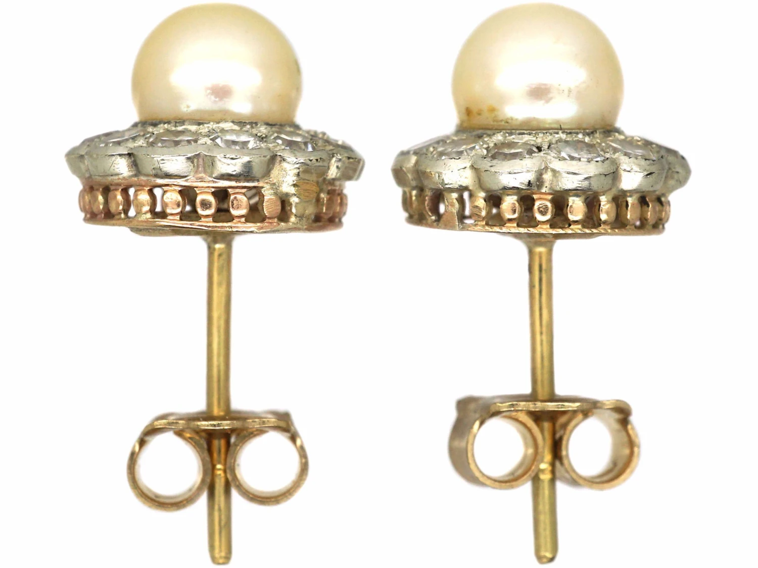 Edwardian 18ct White & Yellow Gold Cluster Earrings Set With Diamonds & Pearls 4 Edwardian 18ct White & Yellow Gold Cluster Earrings Set With Diamonds & Pearls - Image 2