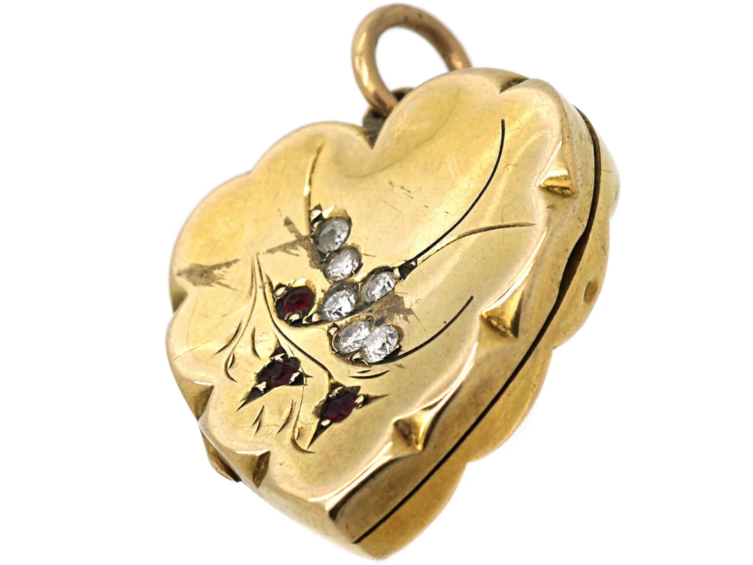 Edwardian 9ct Back & Front Heart Shaped Locket With Swallow Motif Set With Garnets & Paste 4 Edwardian 9ct Back & Front Heart Shaped Locket With Swallow Motif Set With Garnets & Paste - Image 2