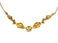 Early 20th Century Art Nouveau 14ct Gold & Platinum Articulated Flower Necklace Set With Diamonds -Antique Jewellery Company 680a9683 dsc09016 scaled 1