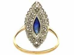 French Art Deco 18ct Gold & Platinum, Sapphire & Diamond Marquise Ring 13 French Art Deco 18ct Gold & Platinum, Sapphire & Diamond Marquise Ring -Antique Jewellery Company 6a4397c2 dsc09530 scaled 1