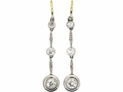 Art Deco 15ct Gold, Platinum & Diamond Triple Drop Earrings
