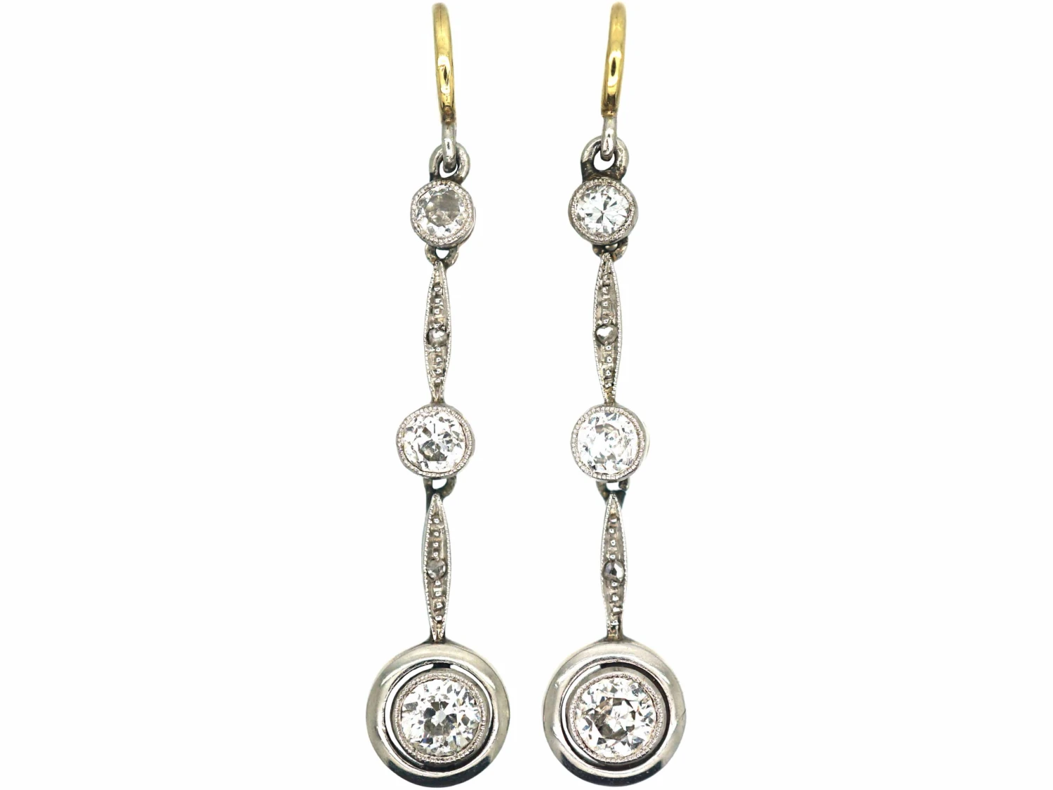 Art Deco 15ct Gold, Platinum & Diamond Triple Drop Earrings 3 Art Deco 15ct Gold, Platinum & Diamond Triple Drop Earrings