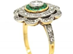Art Deco 18ct Gold And Platinum, Emerald And Diamond Target Ring With Scalloped Surround -Antique Jewellery Company 6ae728ba dsc02047 scaled 1