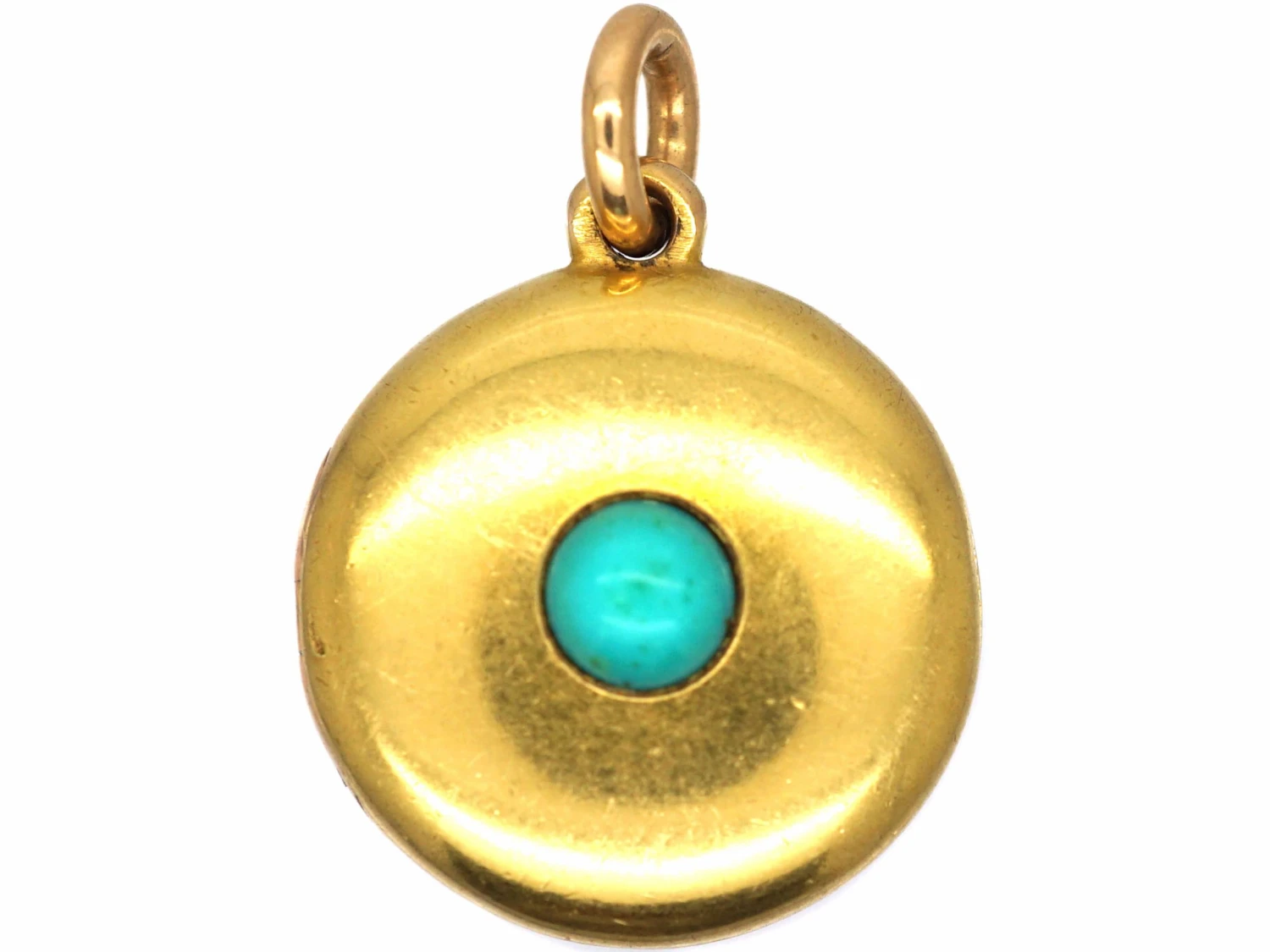 Edwardian 15ct Gold Round Locket Set With Turquoise Representing Forget Me Not 3 Edwardian 15ct Gold Round Locket Set With Turquoise Representing Forget Me Not