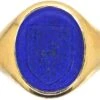 9ct Gold & Lapis Lazuli Signet Ring With Intaglio Of A Cow & Crosses -Antique Jewellery Company 6cd9fb7a dsc07237