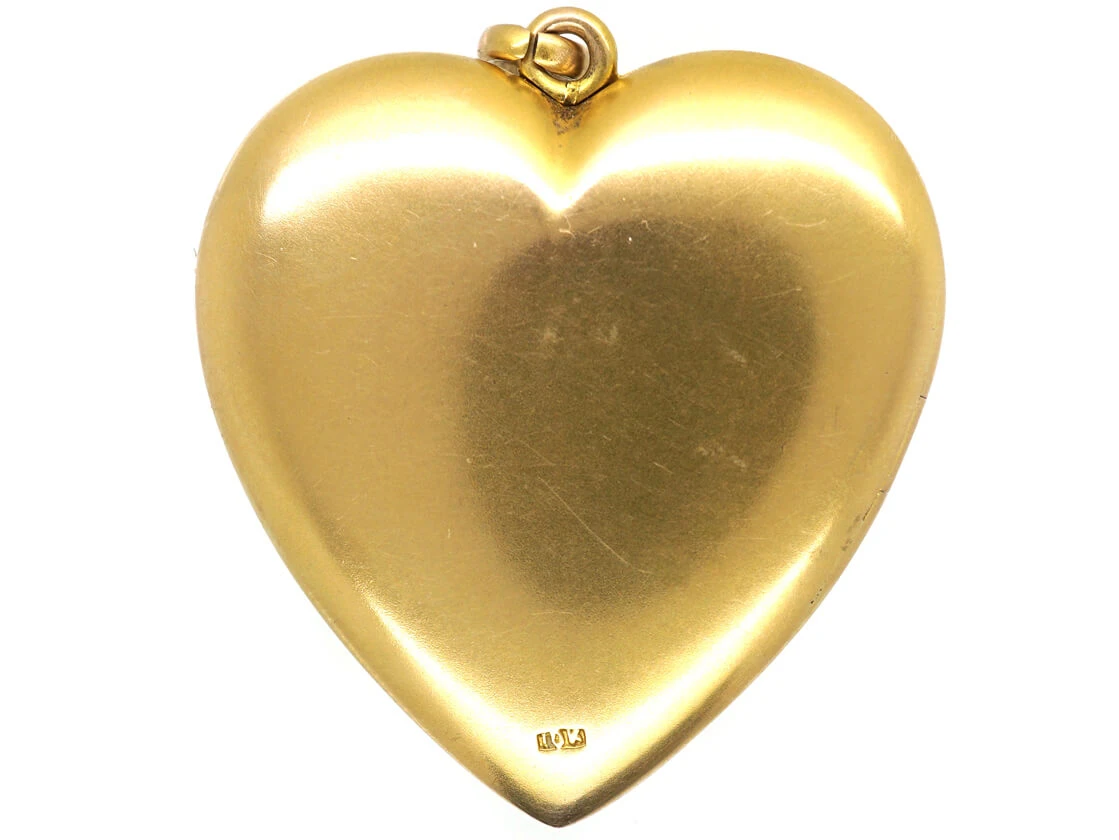 Large Edwardian 10ct Gold Heart Shaped Locket Set With Three Emeralds 5 Large Edwardian 10ct Gold Heart Shaped Locket Set With Three Emeralds - Image 3