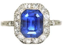 Art Deco Ceylon Sapphire & Diamond Platinum Octagonal Shaped Ring