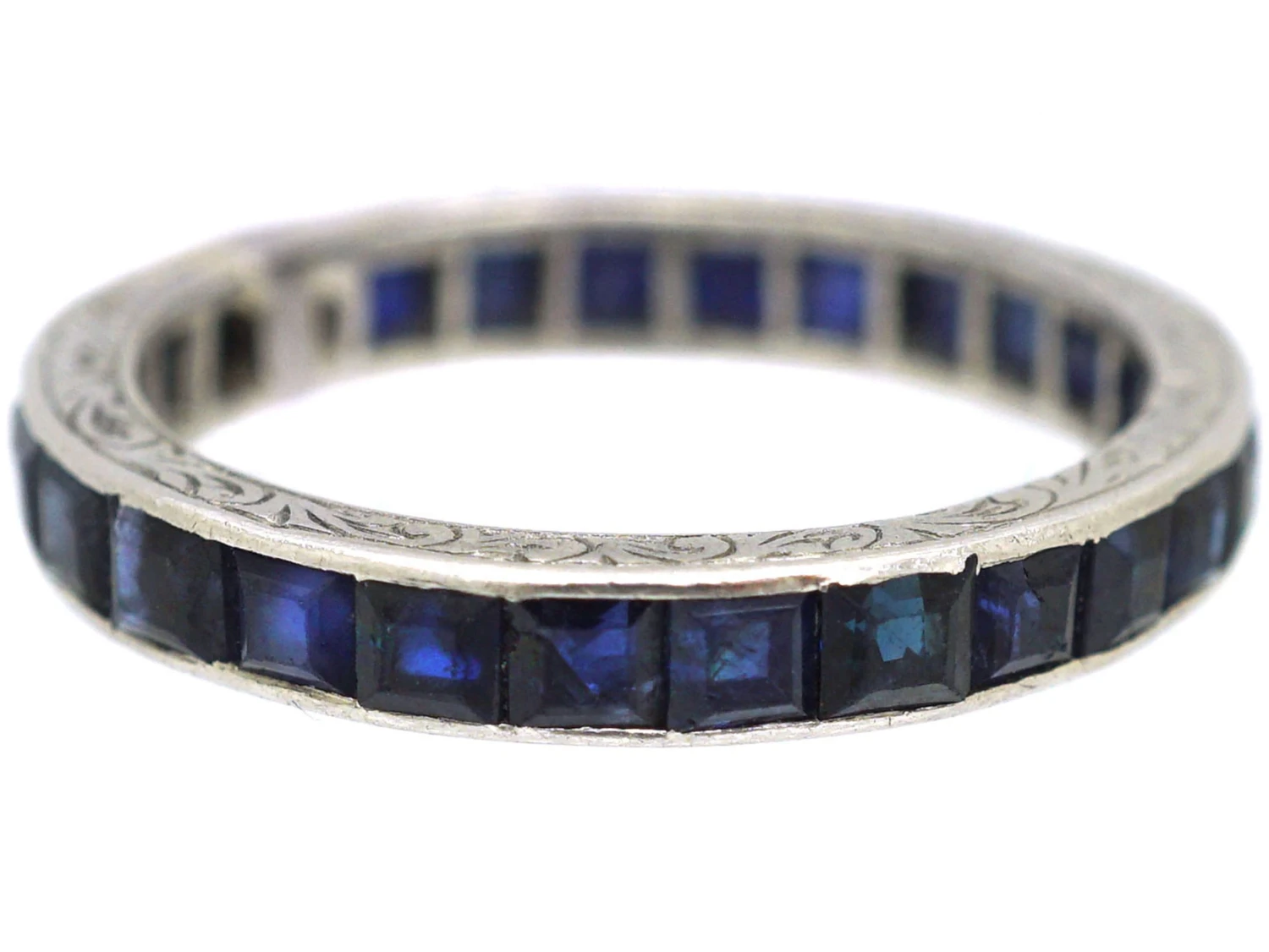 Art Deco Platinum & Square Cut Sapphire Eternity Ring 6 Art Deco Platinum & Square Cut Sapphire Eternity Ring - Image 4