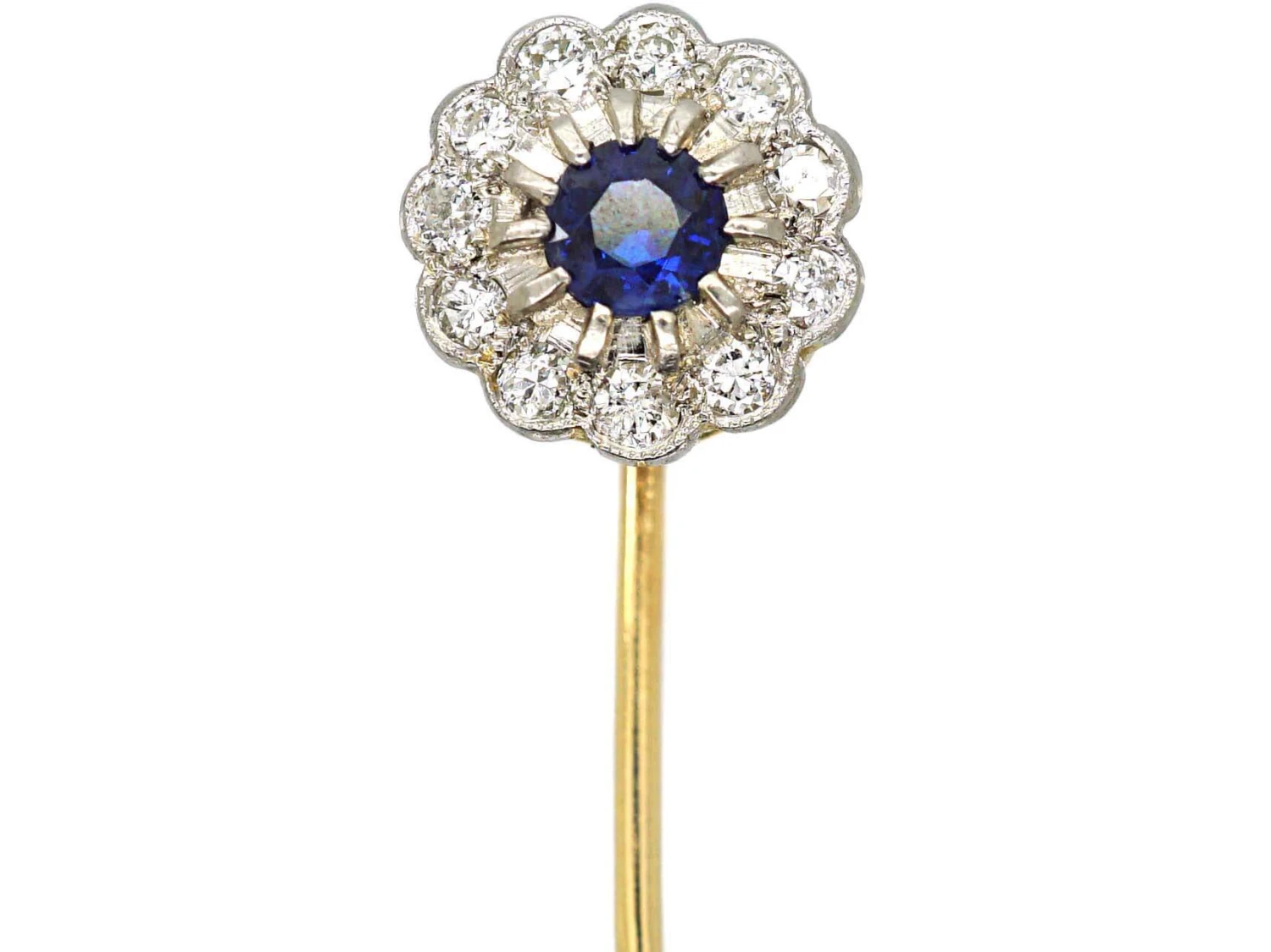 Edwardian 15ct Gold & Platinum, Diamond & Sapphire Cluster Tie Pin 3 Edwardian 15ct Gold & Platinum, Diamond & Sapphire Cluster Tie Pin