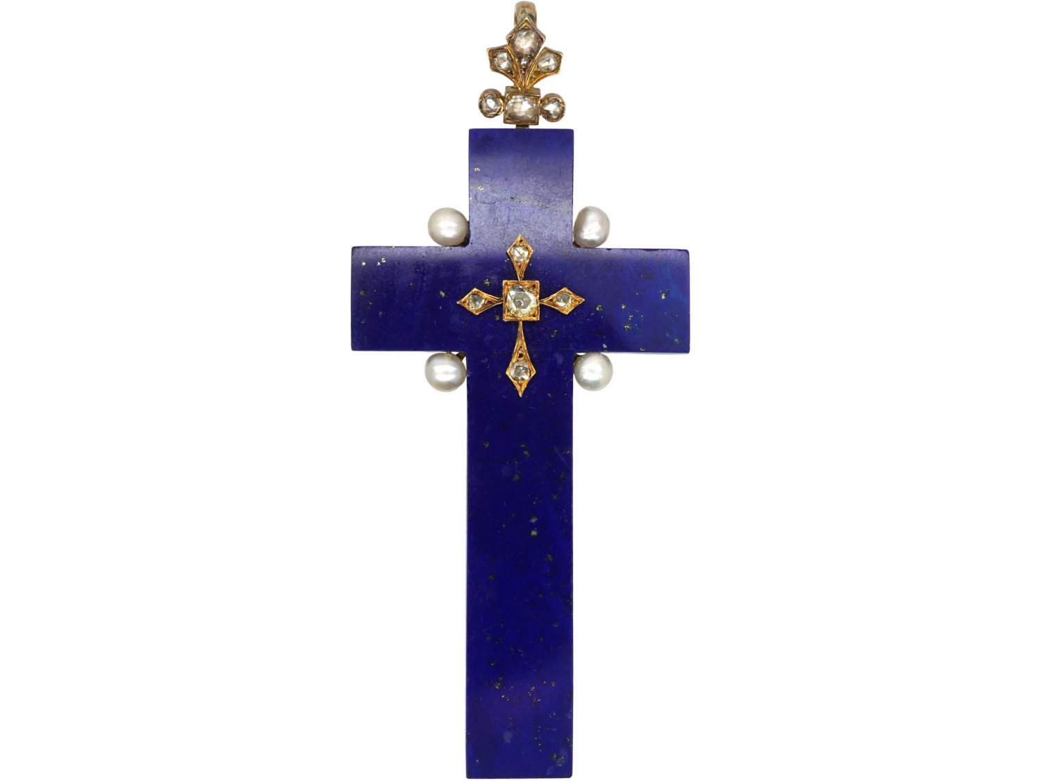 Victorian Lapis Lazuli, Rose Diamond & Natural Pearl Cross 3 Victorian Lapis Lazuli, Rose Diamond & Natural Pearl Cross