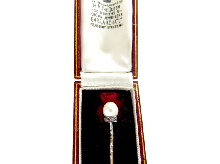 Natural Pearl Diamond & Ruby Tie Pin In Original Case 7 Natural Pearl Diamond & Ruby Tie Pin In Original Case - Image 5