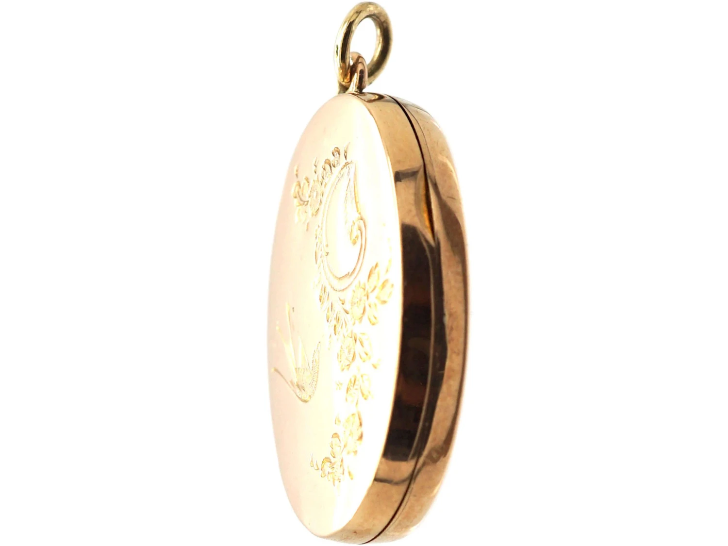 Edwardian 9ct Gold Locket With Swallow & Rose Garland Motif 5 Edwardian 9ct Gold Locket With Swallow & Rose Garland Motif - Image 3