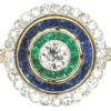 Art Deco 18ct Gold & Platinum, Diamond Emerald & Sapphire Target Ring