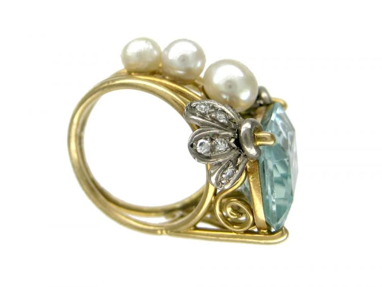 Aquamarine & Pearl Pinky Ring 4 Aquamarine & Pearl Pinky Ring - Image 2