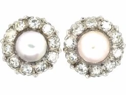 Large 18ct White Gold, Diamond & Pearl Cluster Earrings