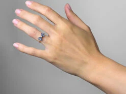 Art Deco 18ct Gold, Sapphire, Diamond & Rose Diamond Bow Ring 10 Art Deco 18ct Gold, Sapphire, Diamond & Rose Diamond Bow Ring -Antique Jewellery Company 7209937c dscf6598