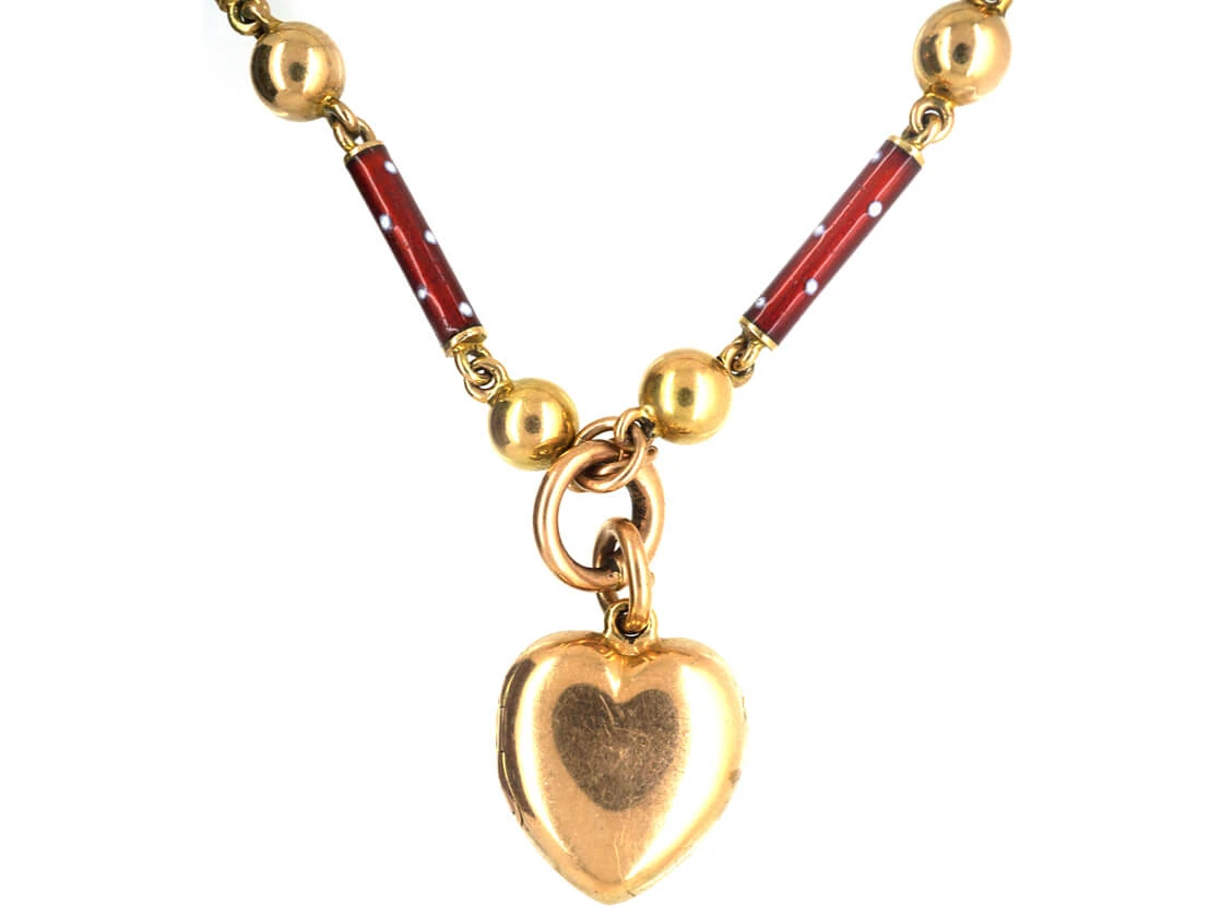 Edwardian 15ct Gold, Green & Red Enamel Heart Locket Set With A Diamond On Matching 15ct Gold Green & Red Enamel Chain 7 Edwardian 15ct Gold, Green & Red Enamel Heart Locket Set With A Diamond On Matching 15ct Gold Green & Red Enamel Chain - Image 5