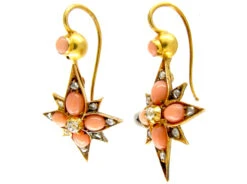 Victorian Coral & Diamond Star Drop Earrings 7 Victorian Coral & Diamond Star Drop Earrings -Antique Jewellery Company 72c1