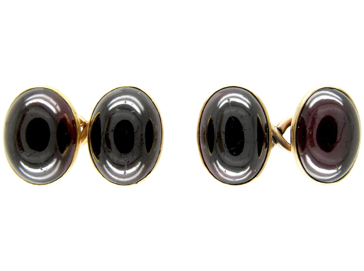 Cabochon Garnet Victorian Gold Cufflinks 3 Cabochon Garnet Victorian Gold Cufflinks