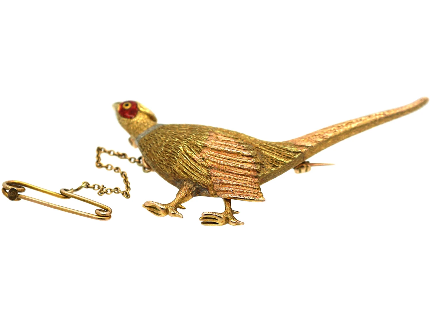 Edwardian 15ct Three Colour Gold Pheasant Brooch With Enamel Head 4 Edwardian 15ct Three Colour Gold Pheasant Brooch With Enamel Head - Image 2