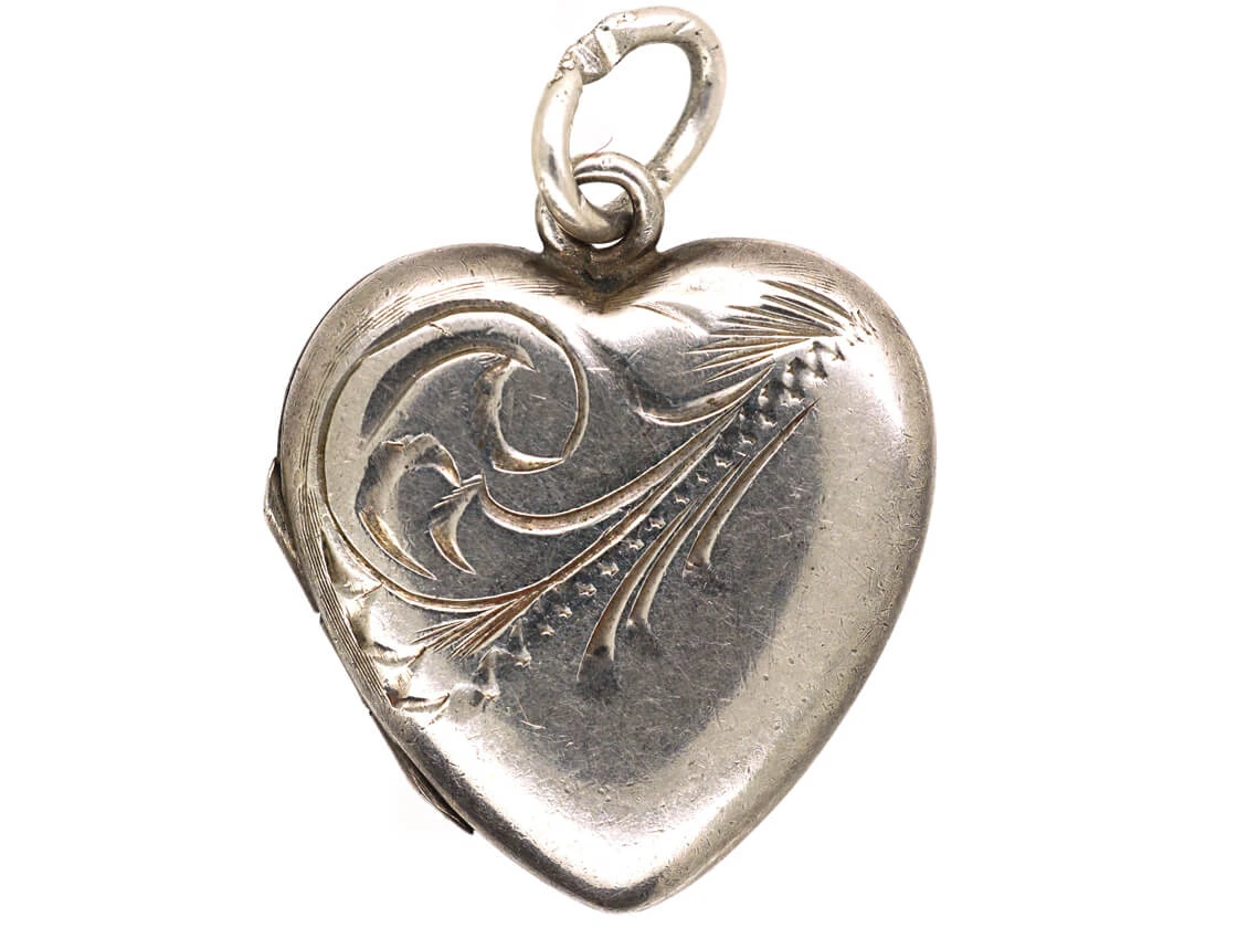 Mid Century Heart Shaped Silver Locket 3 Mid Century Heart Shaped Silver Locket