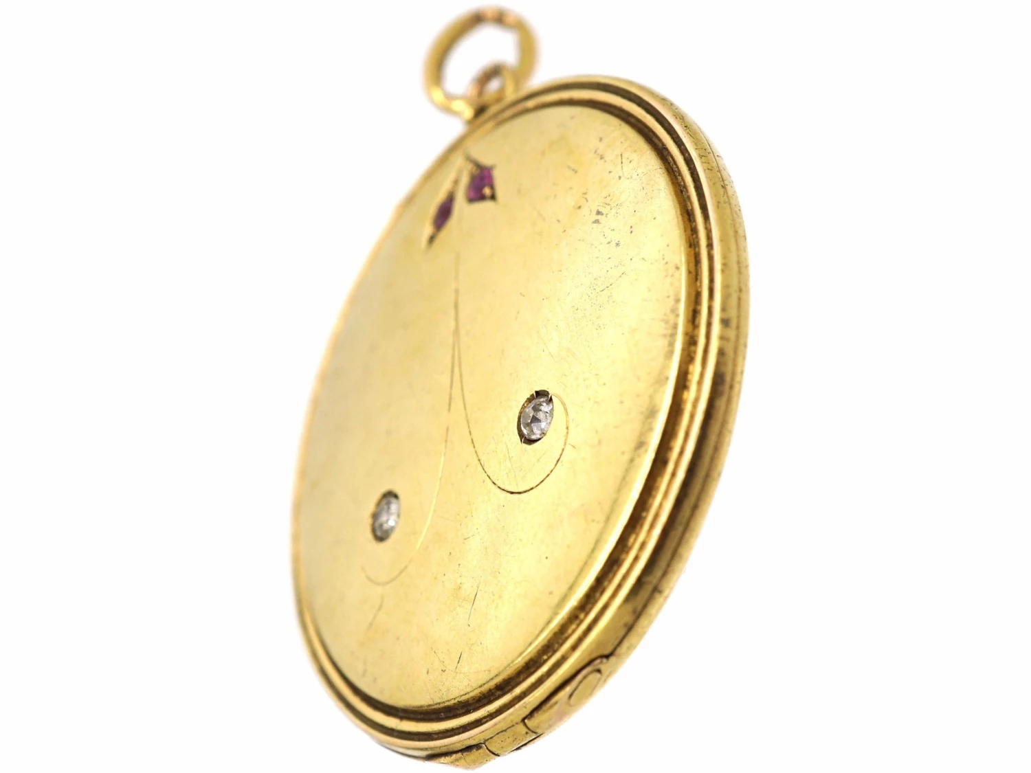 Art Nouveau 18ct Gold Round Locket Set With Rubies & Rose Diamonds 4 Art Nouveau 18ct Gold Round Locket Set With Rubies & Rose Diamonds - Image 2