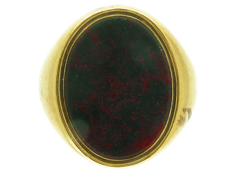 18ct Gold Bloodstone Plain Signet Ring 3 18ct Gold Bloodstone Plain Signet Ring