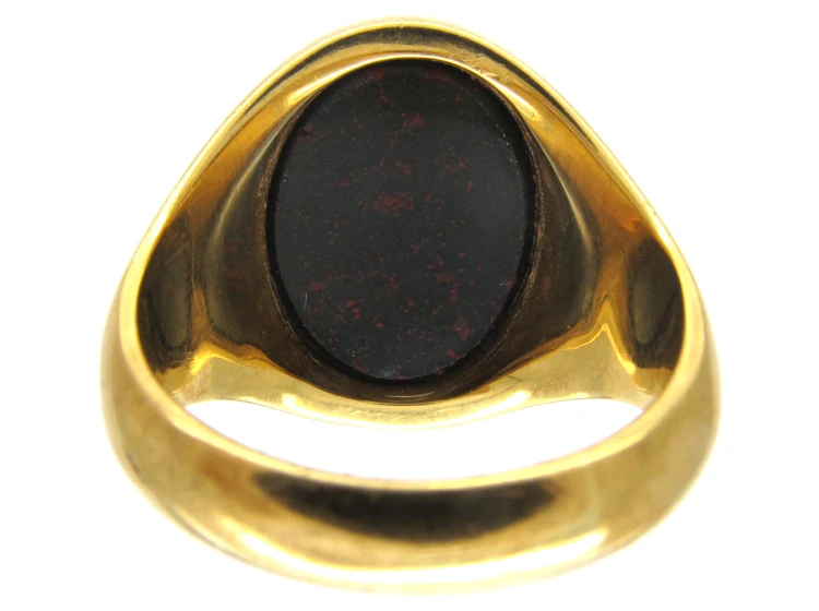 18ct Gold Bloodstone Plain Signet Ring 4 18ct Gold Bloodstone Plain Signet Ring - Image 2