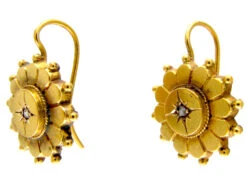 Victorian 15ct Gold Diamond Set Flower Earrings 7 Victorian 15ct Gold Diamond Set Flower Earrings -Antique Jewellery Company 76c1