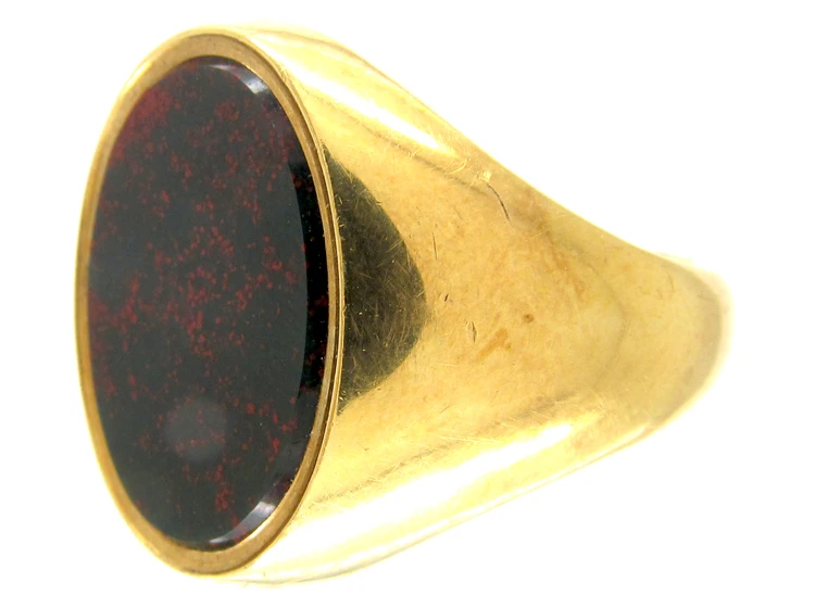 18ct Gold Bloodstone Plain Signet Ring 6 18ct Gold Bloodstone Plain Signet Ring - Image 4