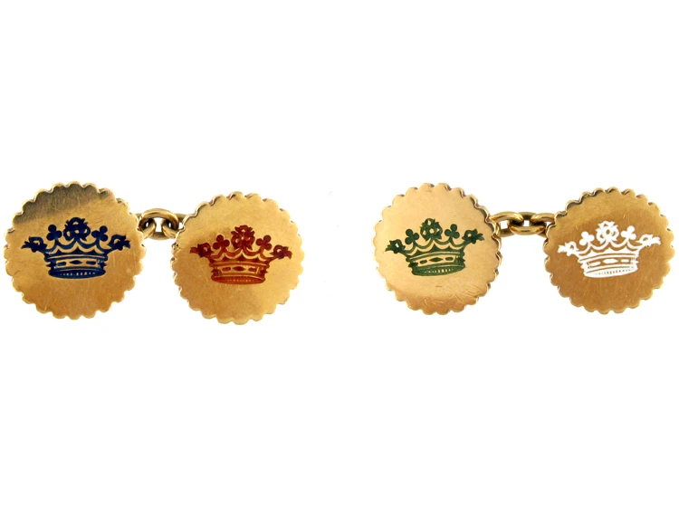 18ct Gold & Enamel Victorian Crown Cufflinks 3 18ct Gold & Enamel Victorian Crown Cufflinks