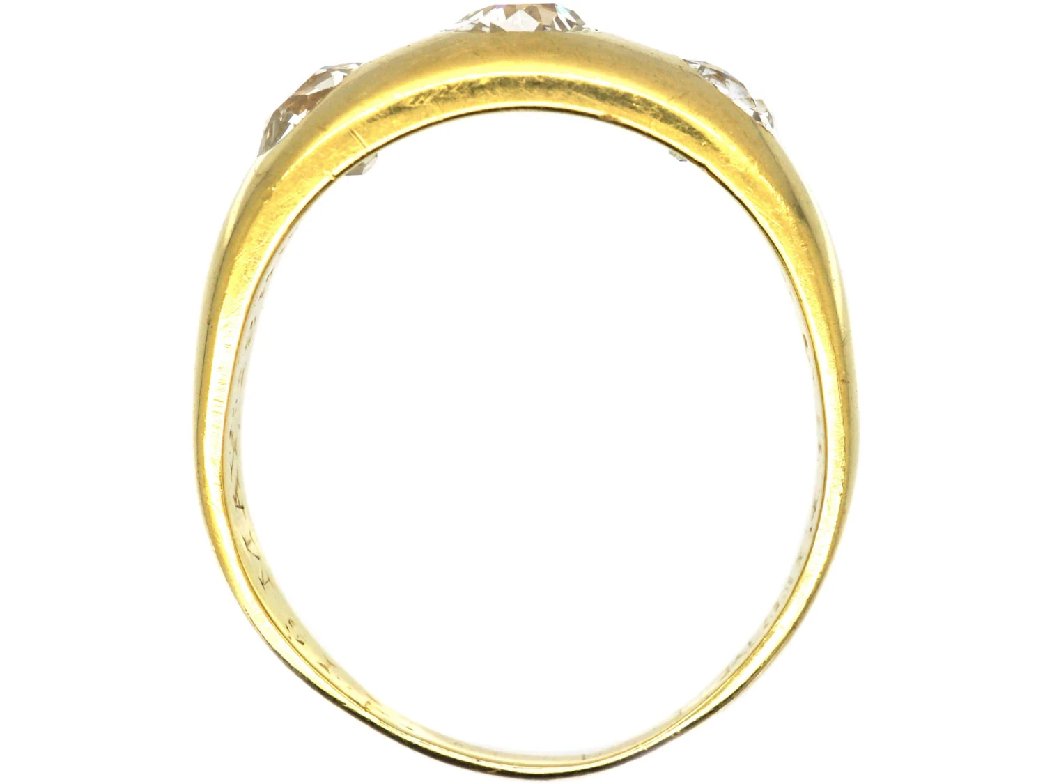 Victorian 18ct Gold, Three Stone Old Mine Cut Diamond Rub Over Set Ring 5 Victorian 18ct Gold, Three Stone Old Mine Cut Diamond Rub Over Set Ring - Image 3