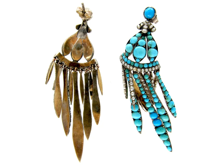 Turquoise & Pearl Fringe Drop Earrings 5 Turquoise & Pearl Fringe Drop Earrings - Image 3