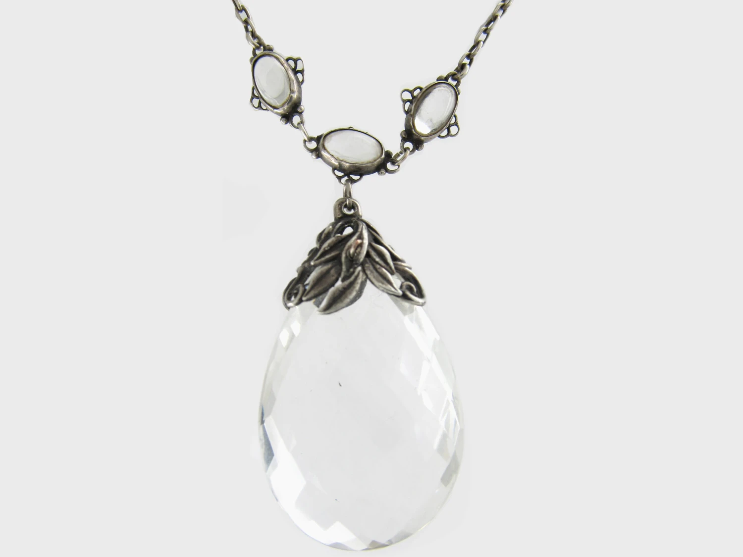 Arts & Crafts Rock Crystal & Silver Long Pendant Necklace By Bernard Instone 3 Arts & Crafts Rock Crystal & Silver Long Pendant Necklace By Bernard Instone