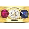 Retro 18ct Gold, Red, White & Blue Gem Set Ring 2 Retro 18ct Gold, Red, White & Blue Gem Set Ring -Antique Jewellery Company 79ea8362 vintage three stone sapphire diamond ruby 18ct gold ring1 scaled 1