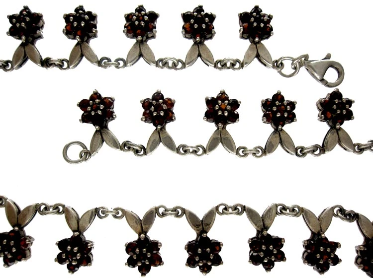 Silver & Garnet Flowers Motif Necklace 3 Silver & Garnet Flowers Motif Necklace