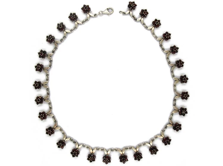 Silver & Garnet Flowers Motif Necklace 4 Silver & Garnet Flowers Motif Necklace - Image 2