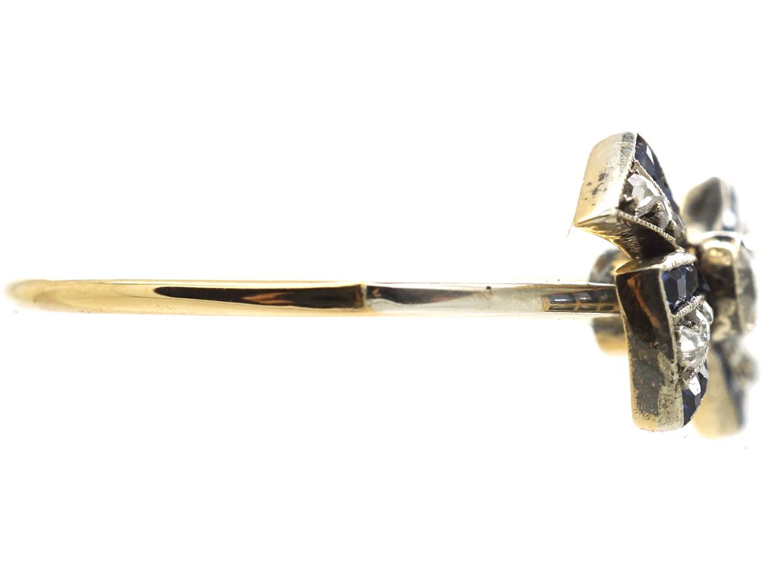 Art Deco 18ct Gold, Sapphire, Diamond & Rose Diamond Bow Ring 8 Art Deco 18ct Gold, Sapphire, Diamond & Rose Diamond Bow Ring - Image 6