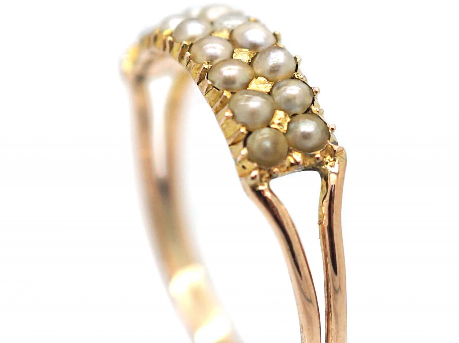 Regency 9ct Gold & Natural Split Pearl Two Row Ring 4 Regency 9ct Gold & Natural Split Pearl Two Row Ring - Image 2