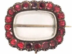 Georgian 9ct Gold & Flat Cut Garnet Brooch With Hinged Compartment