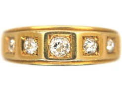 Victorian 18ct Gold Ring Set With Five Diamonds In Square Settings