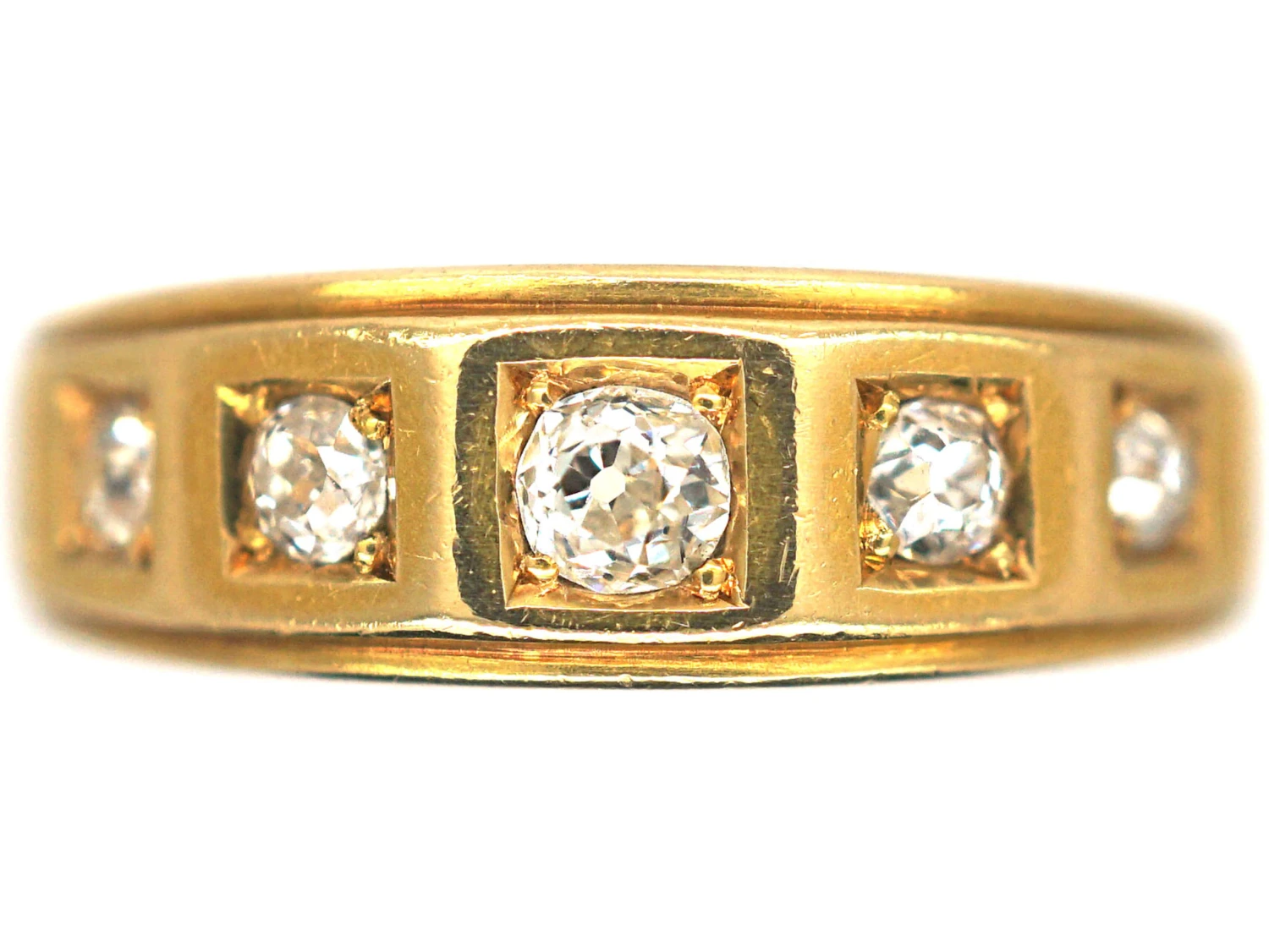 Victorian 18ct Gold Ring Set With Five Diamonds In Square Settings 3 Victorian 18ct Gold Ring Set With Five Diamonds In Square Settings