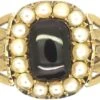 Georgian 18ct Gold, Cabochon Garnet & Natural Split Pearl Swivel Mourning Ring -Antique Jewellery Company 7f34a291 dsc05242 scaled 1
