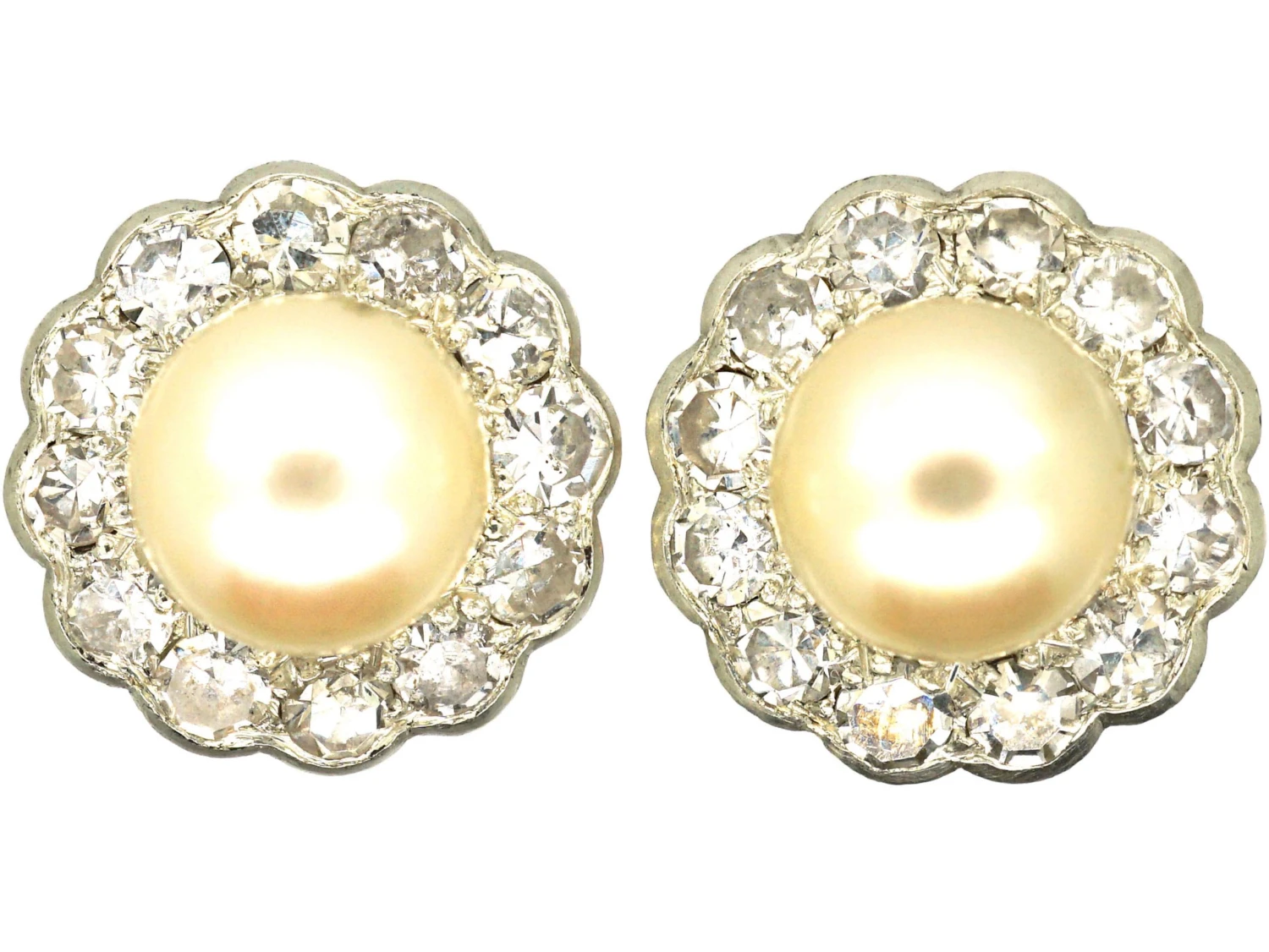 Edwardian 18ct White & Yellow Gold Cluster Earrings Set With Diamonds & Pearls 3 Edwardian 18ct White & Yellow Gold Cluster Earrings Set With Diamonds & Pearls