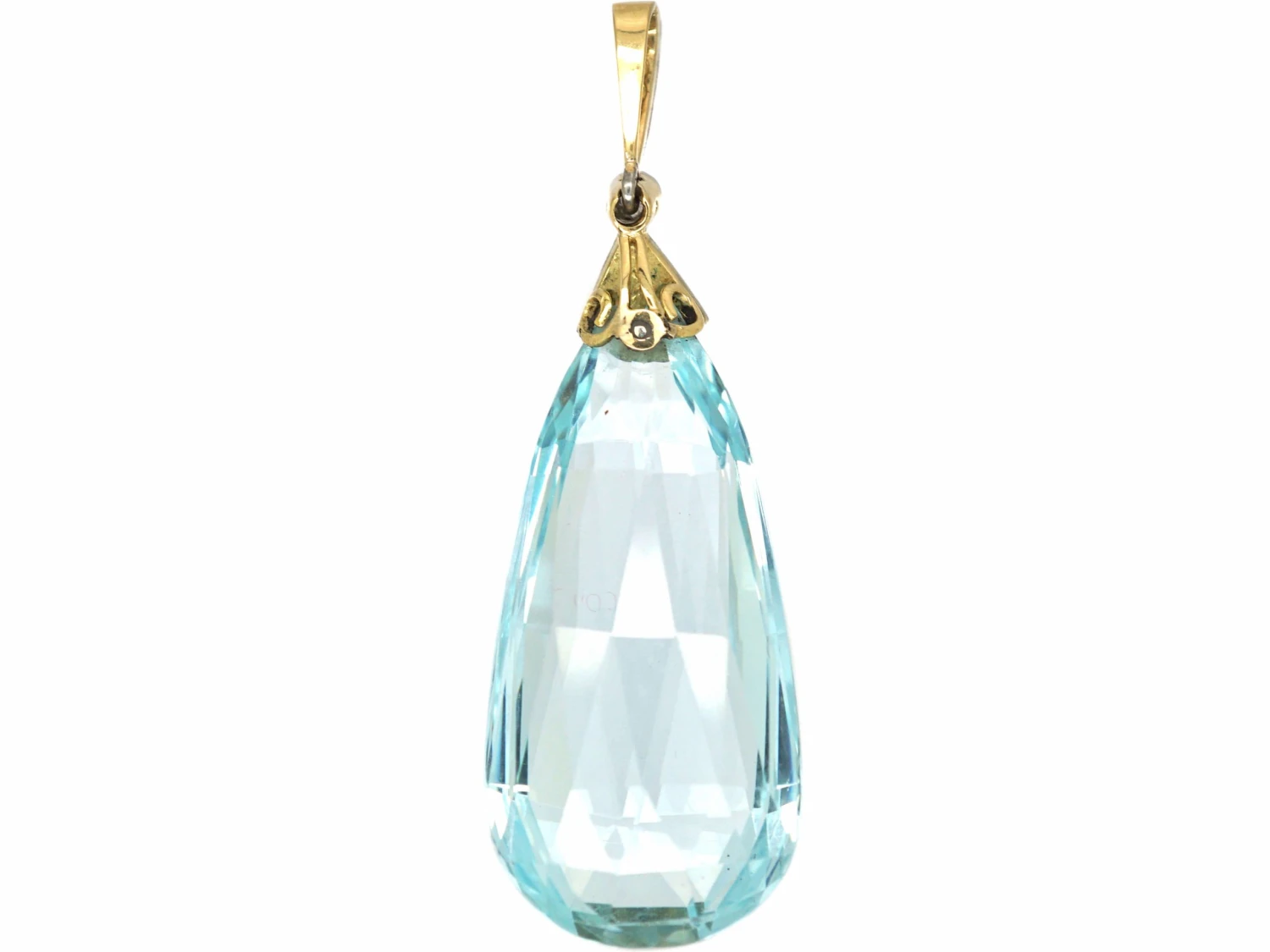 Art Deco 15ct Gold & Platinum , Large Aquamarine & Rose Diamond Pendant 5 Art Deco 15ct Gold & Platinum , Large Aquamarine & Rose Diamond Pendant - Image 3