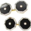Art Deco Platinum & 18ct Gold Cufflinks Set With Onyx & Natural Split Pearls 1 Art Deco Platinum & 18ct Gold Cufflinks Set With Onyx & Natural Split Pearls -Antique Jewellery Company 803e34c9 dsc05305