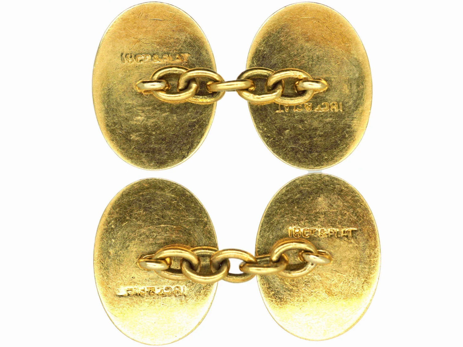 Art Deco 18ct Gold & Platinum Oval Cufflinks With Engine Turned Detail 4 Art Deco 18ct Gold & Platinum Oval Cufflinks With Engine Turned Detail - Image 2