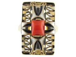 Art Deco Coral & Enamel Ring