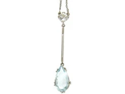 Art Deco Diamond & Aquamarine Pendant In Original Case